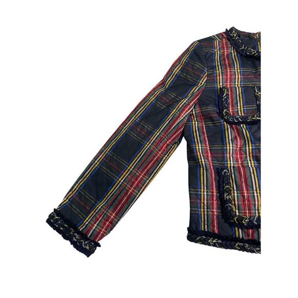 J Crew Quilted Blazer Jacket Tartan Plaid Black Green Size 4 RARE Office Classic - Picture 6 of 14